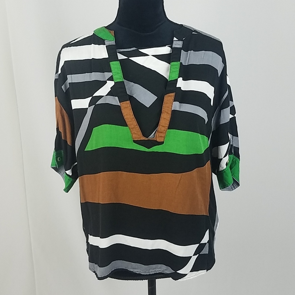 Derek Lam for Design Nation women M blouse color block short sleeve stripped